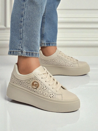 Aurelia Beige Platform Sneakers Royalfashion Eco Leather