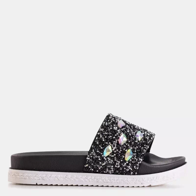 OUTLET Women's black platform sandals with cubic zirconia Sailor - Footwear
