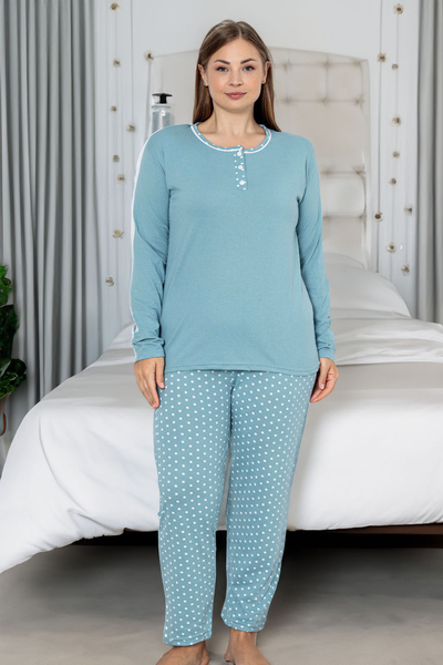 Royalfashion Sieviešu kokvilnas 2-daļīgās polka dot pidžamas PLUS SIZE