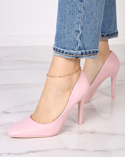 Light pink women's pumps with a square toe Vaseka - Footwear