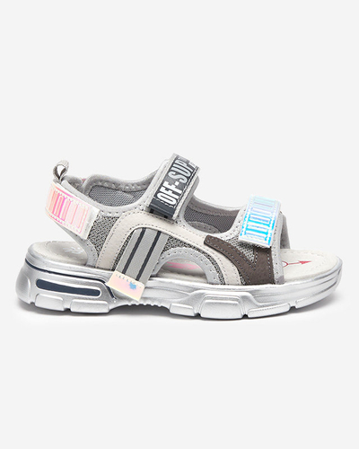 Gray girls' sandals with holographic inserts from Heilol - Footwear