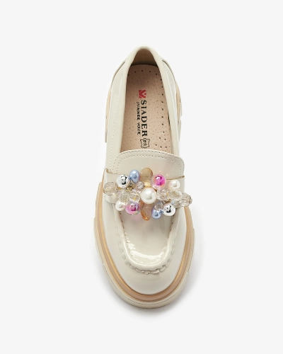 Lacquered beige moccasins for women Geloppa- Footwear