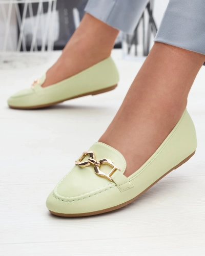 Zaļie sieviešu mokasīni no eko ādas ar rotājumiem Wiwet-Footwear