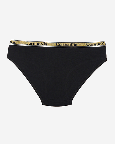 Women's black panties with a golden stripe - Underwear