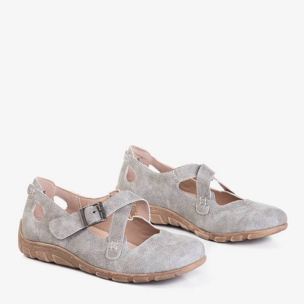 Light gray women's shoes fastened with Velcro Grazena - Footwear