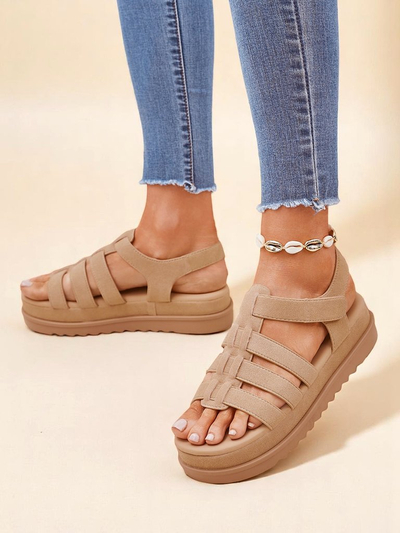 Женские сандалии Royalfashion Helena Classico платформа светло-коричневые