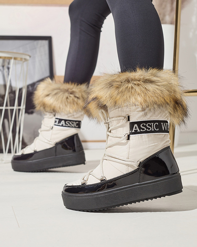 Черно-бежевые женские сапоги-слипы с мехом Lilitsa- Footwear