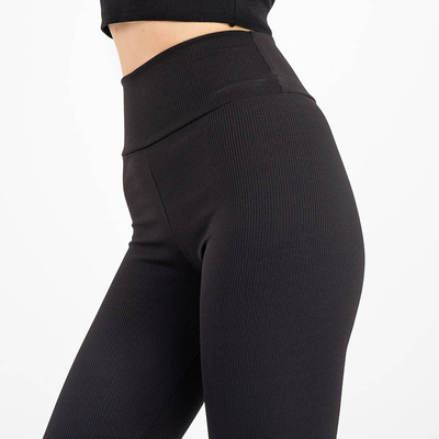 Royalfashion Black ribbed women's high-waisted leggings