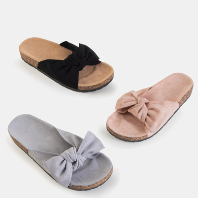 Gray women's slippers with a Sun and Fun bow - Footwear