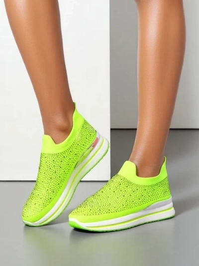 Royalfashion Women's slip-on fabric sports shoes with rhinestones Adeq