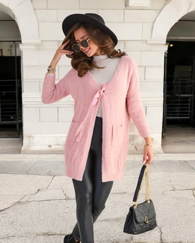 Women's pink soft long cape sweater - Clothing