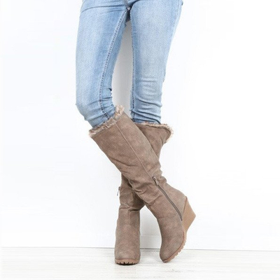 Dark beige boots on Aswertyne wedges - Footwear