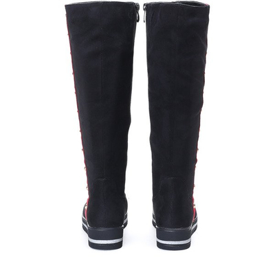 Czarne kozaki na platformie An - Obuwie