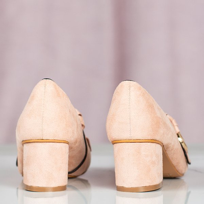 Pink pumps with decorations on low heels Ever - Shoes 1