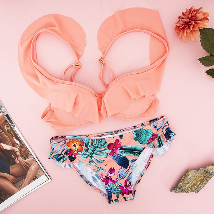 Orange swimsuit with floral motif - Underwear