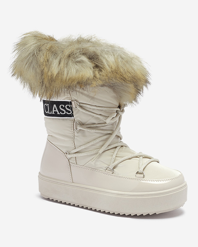 Beige women's slip-on snow boots with fur Lilitsa- Footwear
