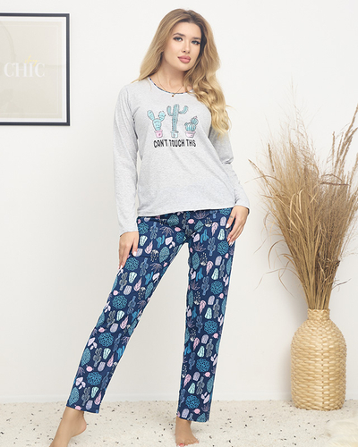 Gray and blue women's pajamas with print - Clothing