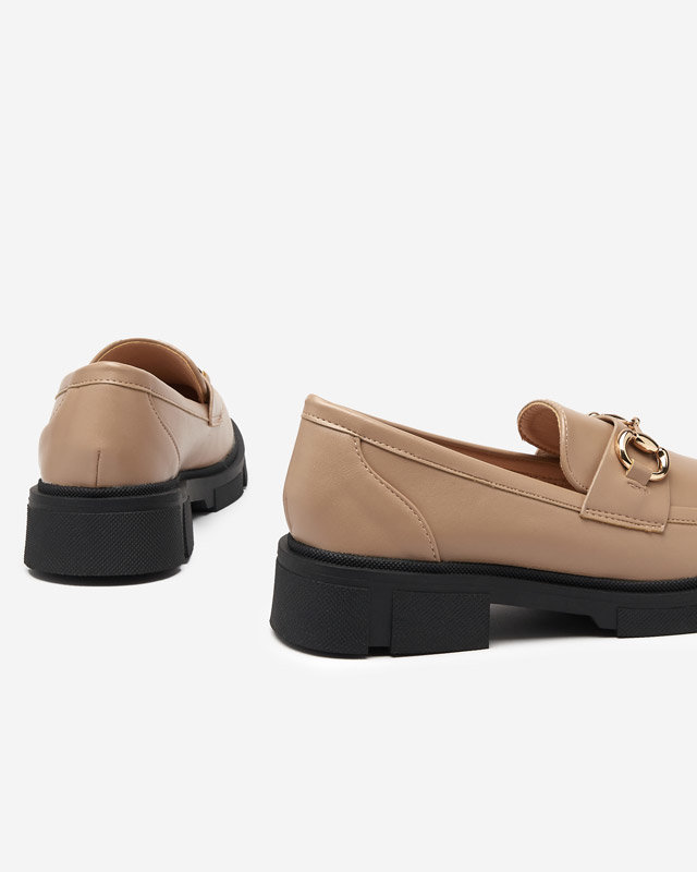 OUTLET Light brown women's shoes with an ornament on the nose Veteca - Footwear