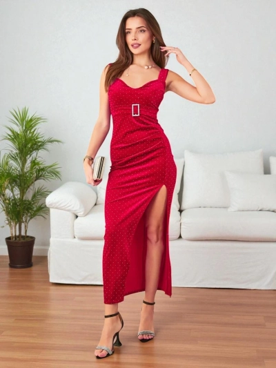 Royalfashion Women's midi dress with rhinestones