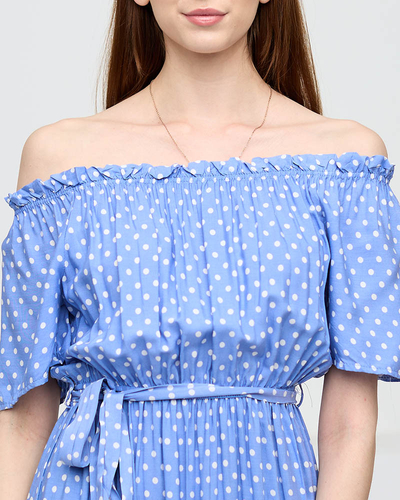 Blue ladies 'midi dress with open back polka dots - Clothing