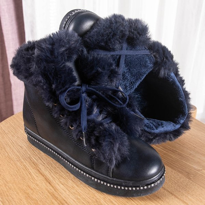 Navy blue platform boots with Salyssa fur - Footwear