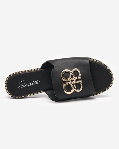OUTLET Black women's slippers with golden ornament Silobi- Footwear