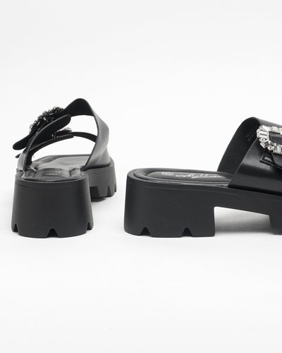 Ladies' black slippers with zircon ornaments Sadoh - Footwear