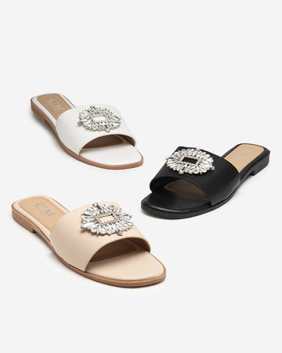 OUTLET Women's beige slippers with a silver ornament Hipi - Footwear