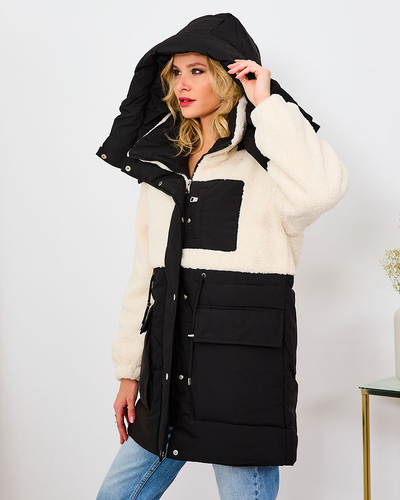 Royalfashion Melna sieviešu ziemas jaka ar aitādas apdari