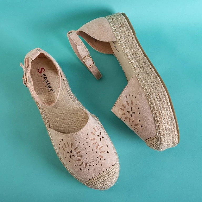 OUTLET Beige women's sandals a'la espadrilles Tiseria - Shoes