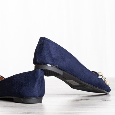 Navy blue ballerinas with pearls and zircons Eithne - Footwear