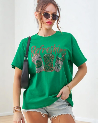 Royalfashion Sieviešu kokvilnas t-krekls ar rhinestone apdruku