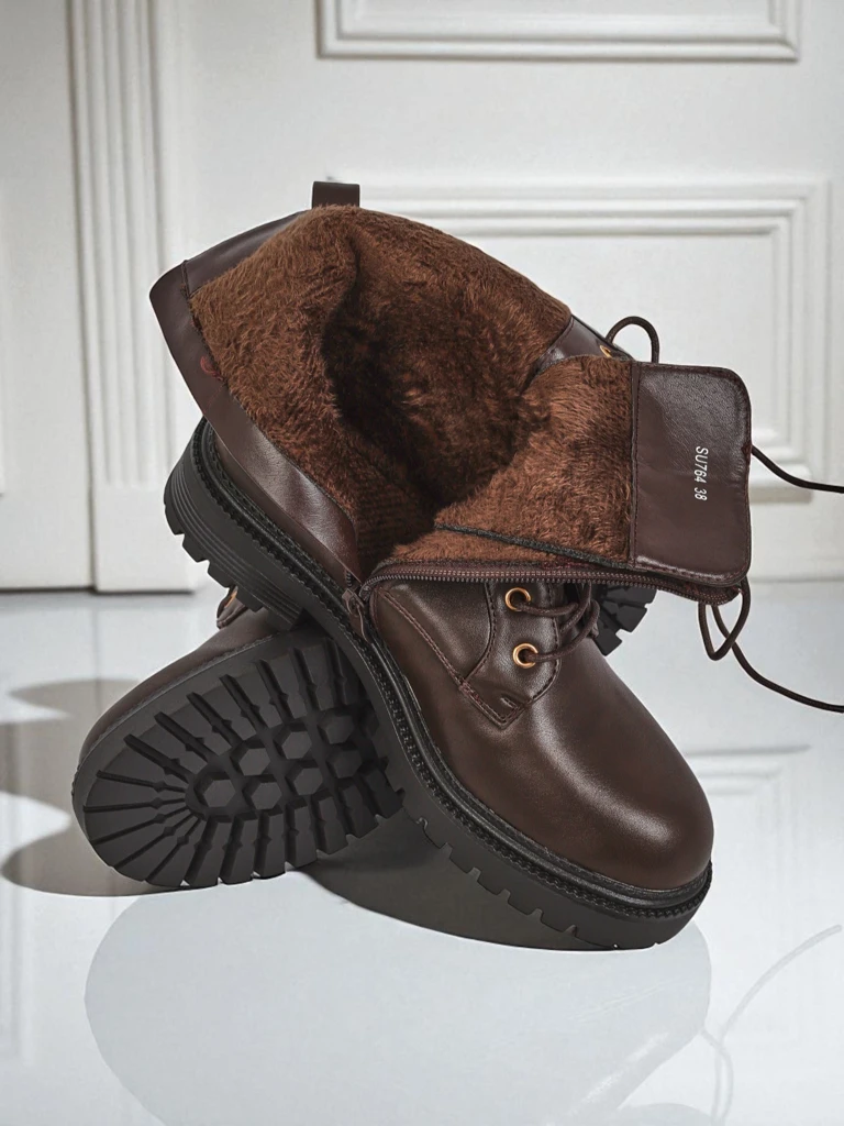 Castorina brown leather ankle boots with zipper, round toe, eco leather