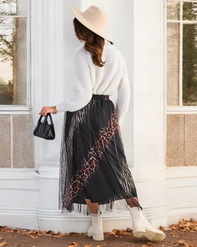 Royalfashion Patterned women's midi skirt with tulle