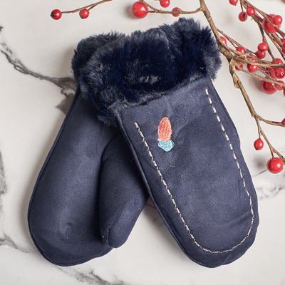 Navy blue children's gloves on a string and with one finger - Gloves
