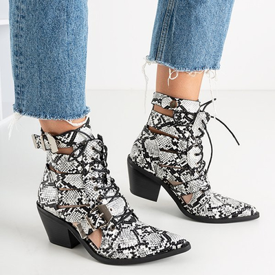 White - black women's cowboy boots with Ciarran buckles - Footwear