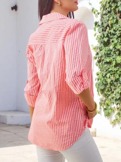 Royalfashion sieviešu svītrainā kokvilnas krekls ar saišu apakšā