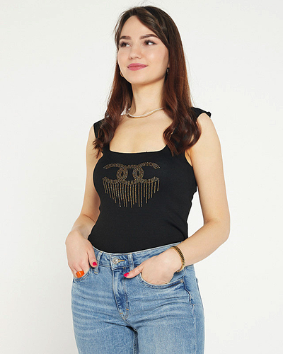 Melns sieviešu tops ar kubisko cirkoniju - Apģērbs