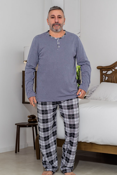 Royalfashion kokvilnas vīriešu rūtainie pidžamas PLUS SIZE
