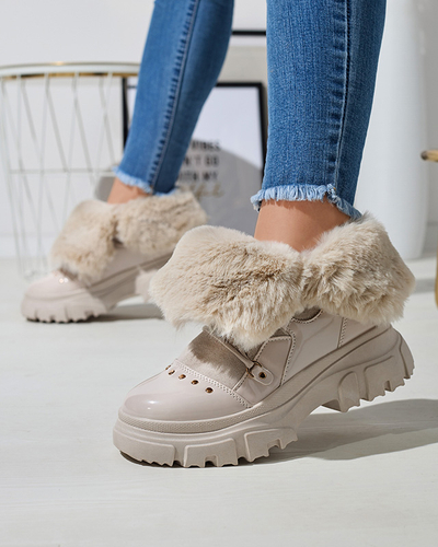 Bēšas krāsas sieviešu sniega zābaki ar mežģīnēm Fentes- Footwear