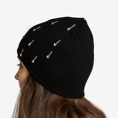 Women's black hat with cubic zirconia - Accessories