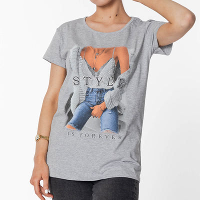 Ladies 'Gray Printed T-shirt - Clothing