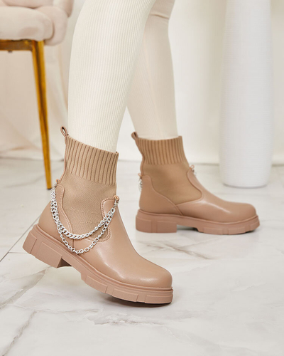 Light brown women's boots with an upper a'la sock Foldaf- Footwear