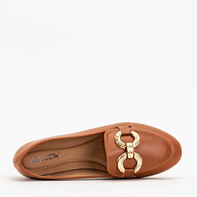 OUTLET Brown women's moccasins with Pyolens decoration - Footwear