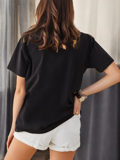 Royalfashion Women's Cotton T-Shirt LOVE with Rhinestones