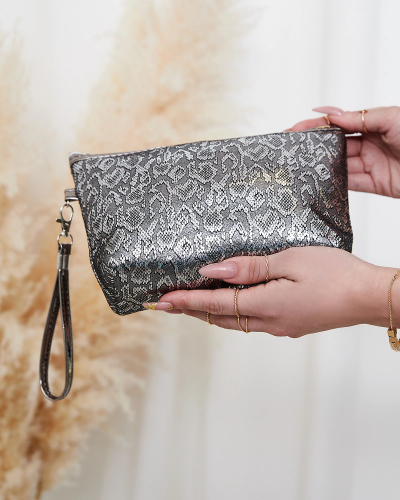 Royalfashion Women's silver shiny cosmetic bag with print