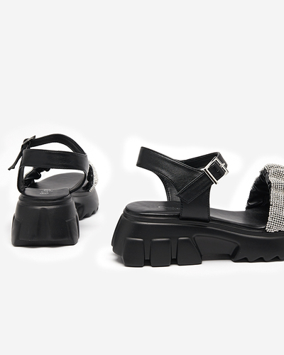 Black women's sandals with cubic zirconias Pokio- Footwear