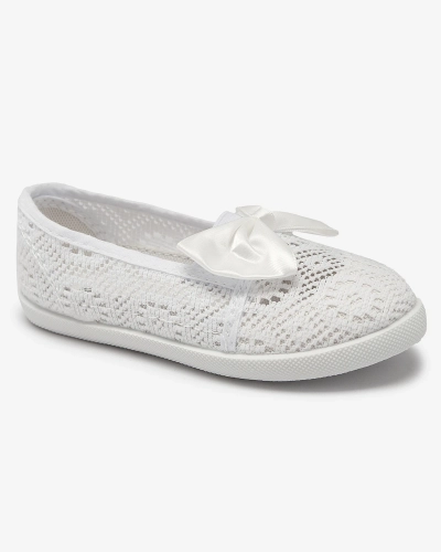 Meiteņu baltas slip on kedas ar loku Sweet Time - Apavi