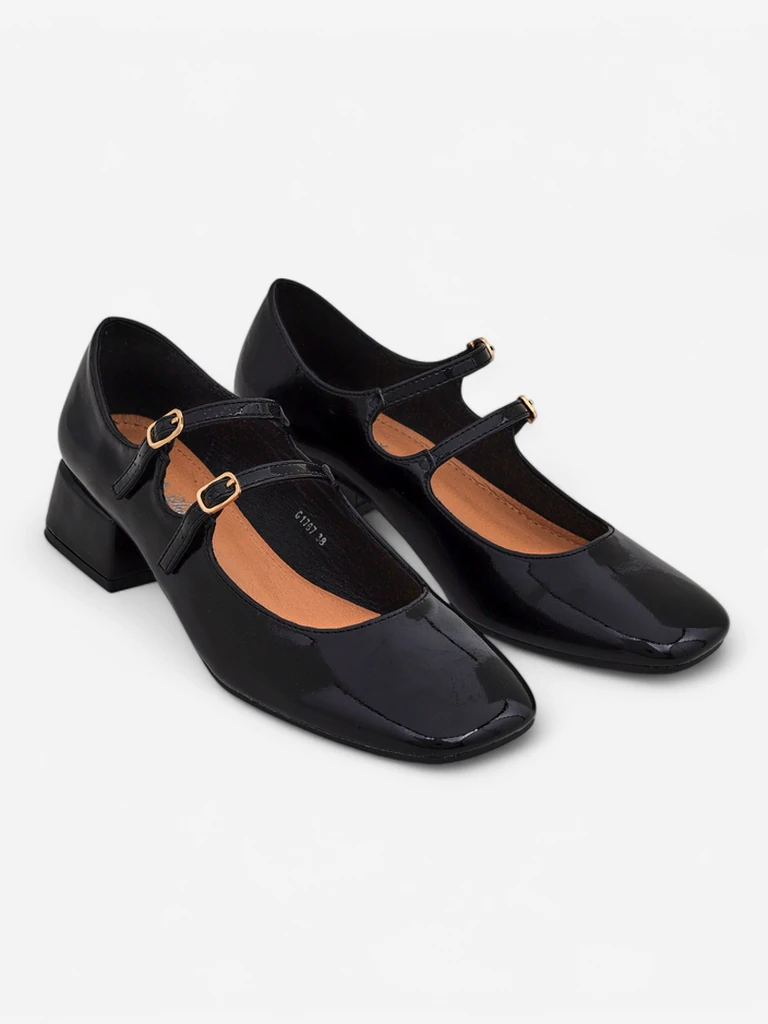 Royalfashion Women's patent leather heeled shoes with straps Naon