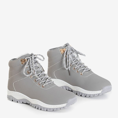 Women's warm eco-leather hiking boots in gray Filis color - Footwear